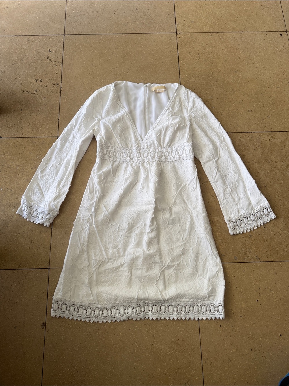 Michael Kors White Embroidered V-Neck Mini Dress